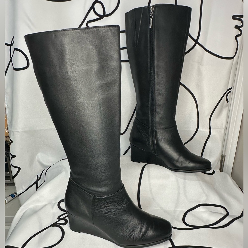 Ros Hommerson Black Wedge Heeled Boots 8 wide and wide calf